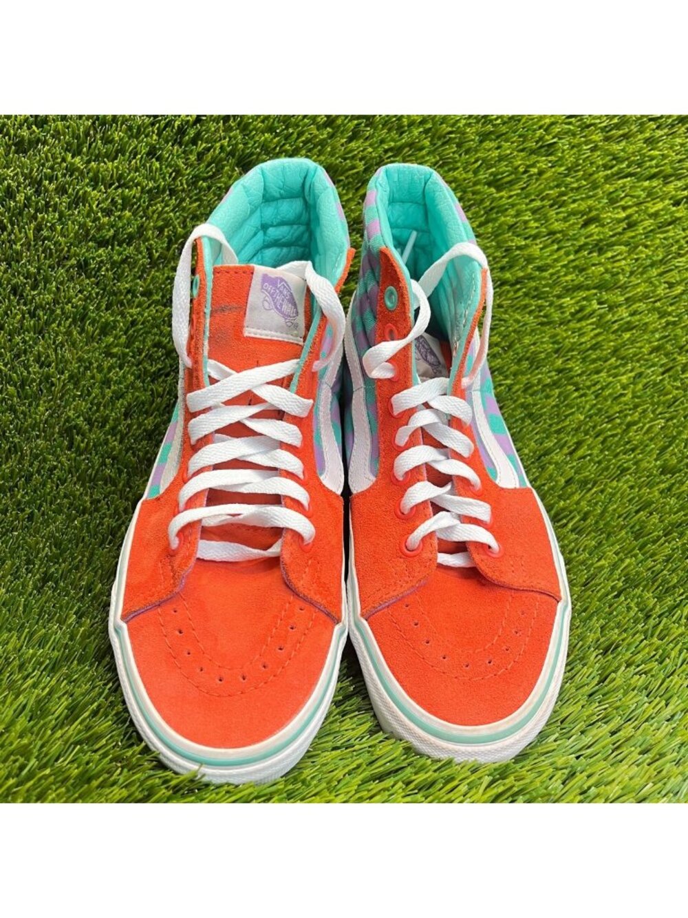 Vans Sk8-Hi Womens Size 7 Orange Blue Athletic Walking Skateboard Shoes Sneakers - Picture 5 of 11